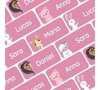 My Nametags® 56 Etichette Adesive Personalizzate | Adesivi Impermeabili per Vestiti, Scarpe e Materiale Scolastico | Etichette con Nome per Bambini, Scuola e Asilo | Adesivi Animali Domestici, Rosa