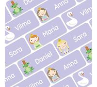 My Nametags® 56 Etichette Adesive Personalizzate | Adesivi Impermeabili per Vestiti, Scarpe e Materiale Scolastico | Etichette con Nome per Bambini, Scuola e Asilo | Adesivi Principessa, Viola chiaro