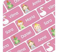 My Nametags® 56 Etichette Adesive Personalizzate | Adesivi Impermeabili per Vestiti, Scarpe e Materiale Scolastico | Etichette con Nome per Bambini, Scuola e Asilo | Adesivi Principessa, Rosa
