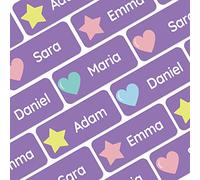 My Nametags® 56 Etichette Adesive Personalizzate | Adesivi Impermeabili per Vestiti, Scarpe e Materiale Scolastico | Etichette con Nome per Bambini, Scuola e Asilo | Adesivi Formes, Viola