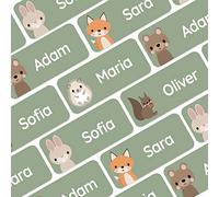 My Nametags®56 Etichette Adesive Personalizzate | Adesivi Impermeabili per Vestiti, Scarpe, Materiale Scolastico | Etichette con Nome per Bambini, Scuola e Asilo | Adesivi Animali della Foresta, Verde