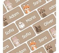 My Nametags®56 Etichette Adesive Personalizzate | Adesivi Impermeabili per Vestiti, Scarpe, Materiale Scolastico | Etichette con Nome per Bambini, Scuola, Asilo |Adesivi Animali della Foresta, Marrone