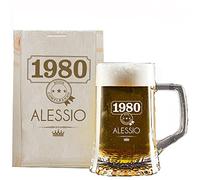 My original gift Boccale da birra inciso con il nome e l'anno di nascita in un cofanetto in legno inciso