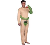 My Other Me - Costume Adamo uomo, taglia M-L. Include tuta color pelle con foglia simulando perizoma e serpente verde con testa a burattino che si avvita attorno al corpo. Peccato originale!