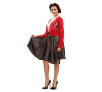 My Other Me - Costume anni '50, da donna, taglia M-L. Include abito nero e bianco, a pois, cintura sottile e giacca rossa con dettaglio a pecorina con paillettes. Rivivi il rock & roll con stile.
