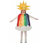My Other Me - Costume Arcobaleno per Bambini Unisex, taglia 5-6 anni. Include abito arcobaleno con basso a forma di nuvola e cappello a forma di sole con occhi dipinti. Colore e tenerezza in ogni