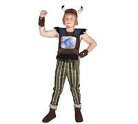 My Other Me - Costume bambino Crogar Zak Storm con casco con parrucca, gilet con spalline e scudo, braccialetti, cintura con borsetta, pantaloni, manopola e copristivali in marrone e verde taglia 10