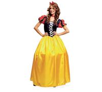 My Other Me - Costume Biancaneve da donna, taglia XL. Include fascia rossa con fiocco e abito con camicetta corsetto blu e nastri incrociati, maniche a sbuffo a righe blu e rosse e gonna gialla.