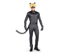 My Other Me - Costume Cat Noir Uomo Taglia S Include giacca a sonaglio, pantaloni, cintura con coda, guanti, maschera, parrucca con orecchie e anello. Con licenza ufficiale Miraculous.