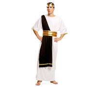 My Other Me - Costume Cesare da uomo, taglia XL. Include tunica bianca lunga con rifiniture dorate sulle maniche, mantello nero con dettagli dorati, cintura e corona. Diventa imperatore romano.