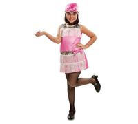 My Other Me - Costume Charleston Ragazza, taglia 3-4 anni. Include abito rosa setoso con frange bianche, dettagli in paillettes argentate e fiocco glitterato e copricapo con piuma abbinata.