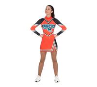 My Other Me - Costume cheerleader donna, taglia S. Include abito arancione con maniche lunghe, parola "MAGPIES" e una gazza sul petto, dettagli in nero e bianco e gonna corta con spacco laterale.