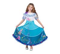 My Other Me - Costume Colombiano Bambina, taglia 10-12 anni. Include abito lungo a maniche corte in bianco e diverse tonalità di blu, con bordo ricamato e disegni colorati divertenti