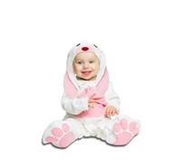 My Other Me - Costume coniglio bambino unisex, taglia 7-12 mesi. Include cappello con orecchie lunghe, naso rosso e occhi neri, tutina rosa e bianco con coda, e ciuccio. Adorabile e morbido.