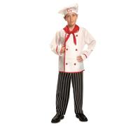 My Other Me - Costume Cuoco Bambino, taglia 3-4 anni. Include berretto bianco con scritta Chef in rosso, fazzoletto, camicia bianca con bottoni e dettagli rossi, e pantaloni neri a righe bianche.