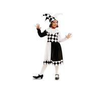 My Other Me - Costume da Arlecchino per bambina con cappello e vestito in bianco e nero taglia 5-6 anni. Perfetto per feste piene di risate e colori