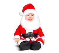 My Other Me - Costume da Babbo Natale in bianco e rosso con cappello con scatola sonora, barba, tuta e scarpine taglia 7-12 mesi. Preparati per il tuo primo Natale magico