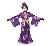 My Other Me - Costume da bambina di Mariko rosa e viola con vestito, guanti, copricapo, parrucca, 2 set di tattoos, spugna, trucco bianco e trucco giallo taglia 7-9 anni.