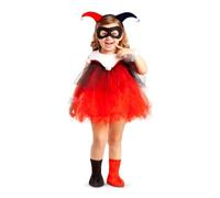 My Other Me - Costume da bambina di Villana fumetto ribelle nero e rosso con fascia, collo, vestito, maschera, copristivali e braccialetti taglia 7-12 mesi. Perfetto per Halloween