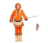 My Other Me - Costume da bambina Eschimese con camicia con cappuccio, pantaloni e copristivali in arancione taglia 10-12 anni. Perfetto per un inverno pieno di avventure