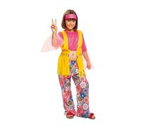 My Other Me - Costume da bambina Hippie rosa e giallo con fascia per la testa, top con gilet e pantaloni taglia 5-6 anni Rivivi lo spirito degli anni '60!
