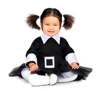 My Other Me - Costume da bambina raccapricciante, taglia 12-24 mesi. Include abito nero con gonna in tulle, colletto bianco a V, polsini bianchi e cintura simulata con fibbia quadrata bianca.