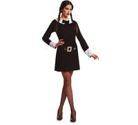 My Other Me - Costume da bambina Sinistra donna, taglia M-L. Include abito nero con scollo bianco a V, polsini larghi bianchi, cintura nera con fibbia quadrata argento e gonna a battente corta.