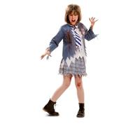 My Other Me - Costume da bambina Zombie con camicia con giacca, gonna e cravatta in blu e bianco, taglia 5-6 anni. Semina la paura in ogni angolo del quartiere