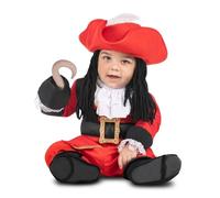 My Other Me - Costume da bambino di Uncino Pirata bambino in rosso con cappello con parrucca tessile, giacca, collo, garfio tessile, pantaloni e ghette taglia 7-12 mesi. Avventura offshore.