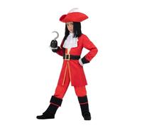 My Other Me - Costume da bambino di Uncino Pirata con cappello con parrucca tessile, giacca, collo, gancio, pantaloni, cintura e ghette in rosso, taglia 10-12 anni. Perfetto per un'avventura in mare