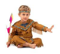 My Other Me - Costume da bambino indiano, taglia 1-2 anni. Include una fascia per la testa colorata, camicia e pantaloni marroni con frange e dettagli colorati. Perfetto per piccole avventure.