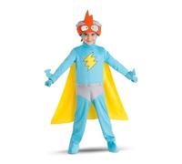 My Other Me - Costume da bambino Kid Kazoom in giallo e blu con cappello, passamontagna, tuta, mantello, copristivali, guanti e bracciali taglia 4-5 anni. Sveglia l'eroe che hai dentro.