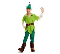 My Other Me - Costume da bambino Peter Pan con cappello, camicia, cintura, pantaloni e copristivali in verde taglia 7-9 anni. Avventure magiche ti aspettano nel Paese di Mai
