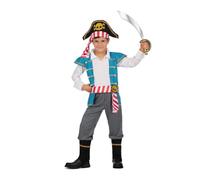 My Other Me - Costume da bambino Pirata blu e grigio con cappello, camicia, gilet, cintura, pantaloni e copristivali taglia 10-12 anni. Naviga i mari in cerca di tesori nascosti