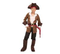 My Other Me - Costume da bambino Pirata con cappello, giacca con camicia, fascia, cintura, pantaloni e copristivali in bianco e marrone taglia 5-6 anni Surca i mari con coraggio!