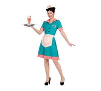 My Other Me - Costume da cameriera vintage da donna, taglia L. Include cofia, abito verde con bottoni, colletto, maniche e gonna in rosa, grembiule bianco. Servire in stile anni '50.