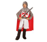 My Other Me - Costume da cavaliere medievale per bambini, taglia 5-6 anni. Include boia, tunica bianca con dettaglio a croce e maniche grigie, mantello rosso, cintura nera, pantaloni grigi e