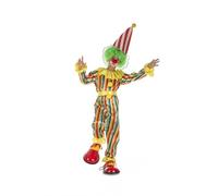 My Other Me - Costume da clown per bambini, unisex, taglia 7-9 anni. Include cappello conico, tuta a righe colorata con collo, polsini e bottoni grandi gialli e cintura.