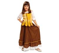 My Other Me - Costume da comodino per bambina, taglia 5-6 anni. Include camicia bianca, gilet giallo e gonna marrone con basso bianco e dettaglio dorato. Perfetto per feste e giochi.