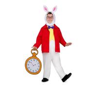 My Other Me - Costume da coniglio per bambini, unisex, con cappello, tuta e orologio in bianco e rosso, taglia 10-12 anni. Perfetto per avventure nel Paese delle Meraviglie
