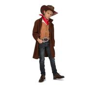 My Other Me - Costume da cowboy bambino, taglia 7-9 anni. Include cappello marrone, fazzoletto rosso, camicia bianca, gilet beige, cintura nera e cappotto. Piccolo sceriffo per conquistare il