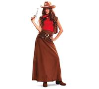 My Other Me - Costume da cowboy da donna, taglia XXL. Include gonna marrone evasé, canotta rossa senza maniche, fazzoletto rosso, gilet corto e 2 cinture marroni con fibbie dorate.