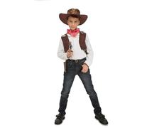 My Other Me - Costume da cowboy unisex per bambino con gilet, fazzoletto, cappello, fondina, pistola e piastra sceriffo in marrone e rosso, taglia 3-5 anni. Perfetto per le avventure dell'Estremo