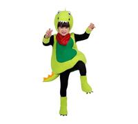 My Other Me - Costume da Dinosauro per bambini unisex rosso e verde con cappello, polsi, copristivali, tuta e coda taglia 5-6 anni. Perfetto per piccole avventure preistoriche