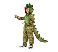 My Other Me - Costume da Dinosauro unisex per bambini, tuta con cappuccio, verde con denti e artigli, taglia 3-4 anni. Perfetto per avventure preistoriche.