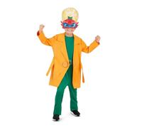 My Other Me - Costume da Doctor Volt per bambino in arancione e verde con cappello, occhiali, giacca, cintura e tuta taglia 4-5 anni. Sembra un vero eroe della scienza.