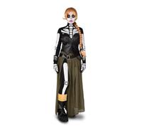 My Other Me - Costume da donna adulto Valeria con corsetto, maglietta scheletro, guanti, copristivali, leggings, cintura, 2 bracciali, gonna, parrucca, tatoos, spugna e trucco taglia S.