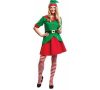 My Other Me - Costume da donna Elfa adulto con camicia con cintura, gonna, collant e cappello in rosso e verde, taglia XL. Vivi la magia della foresta in ogni angolo