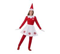 My Other Me - Costume da donna per adulti di Scout Elf (Elfo Rosso) con cappello, t-shirt, guanti, gonna e collant in bianco e rosso taglia S. Perfetto per ricreare un magico e cattivo racconto