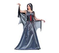 My Other Me - Costume da donna Vampiresa, taglia L. Include abito lungo grigio satinato senza maniche, corsetto nero con dettagli rossi e mantello semitrasparente. Eleganza sinistra per regnare di